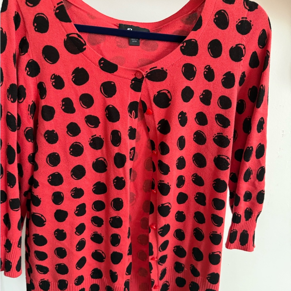 AB Studio Red and Black Polka Dot Blouse
